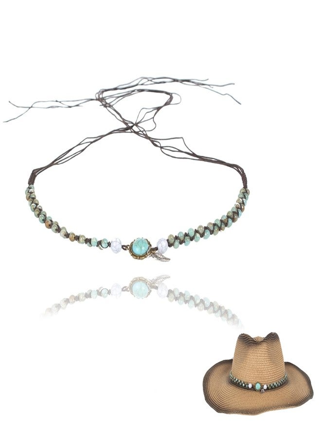 ZGGAZCA Hat Bands for Women Handmade Western Style Beaded Belt Accessories for Cowboy Hats Green Turquoise Decorations Hat Belt Jewelry for Cowgirl Hats Replaceable Men Hats Accessories - Image 1